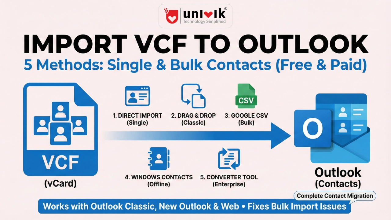 How to Import VCF to Outlook (5 Methods for Single and Bulk Contacts)
