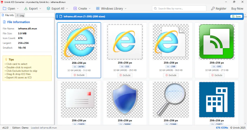 ieframe.dll icons showing the old Internet Explorer shortcut, button and menu pictures in Windows