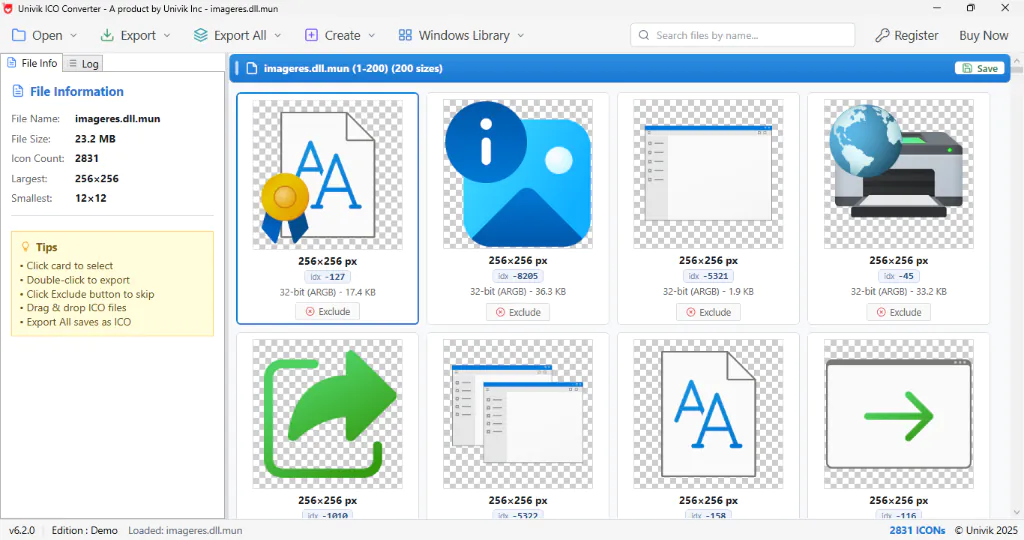 imageres.dll icon grid showing modern Windows folder, drive, device and action icons