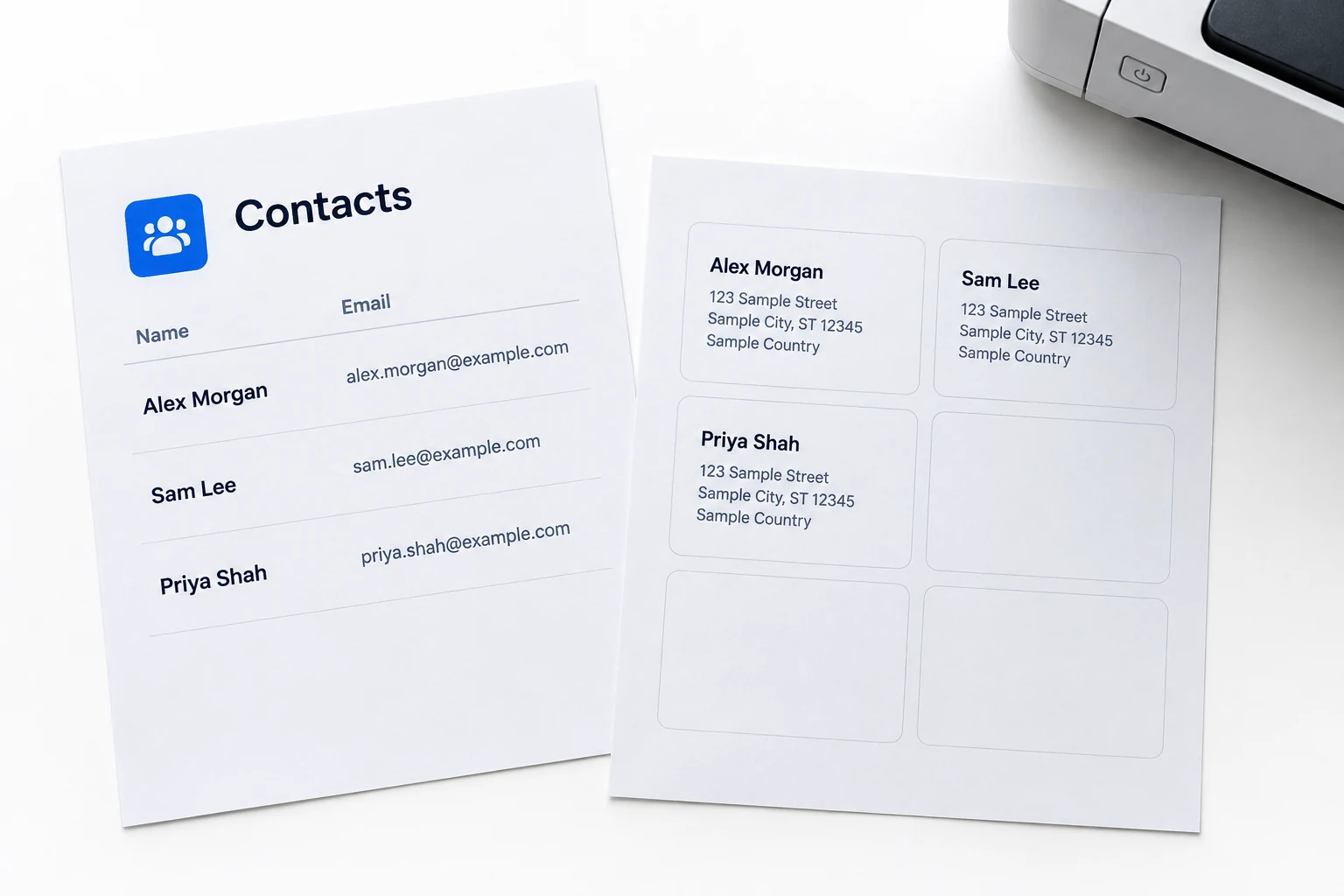 A directory and mailing labels need different layouts even when they start from the same contacts.