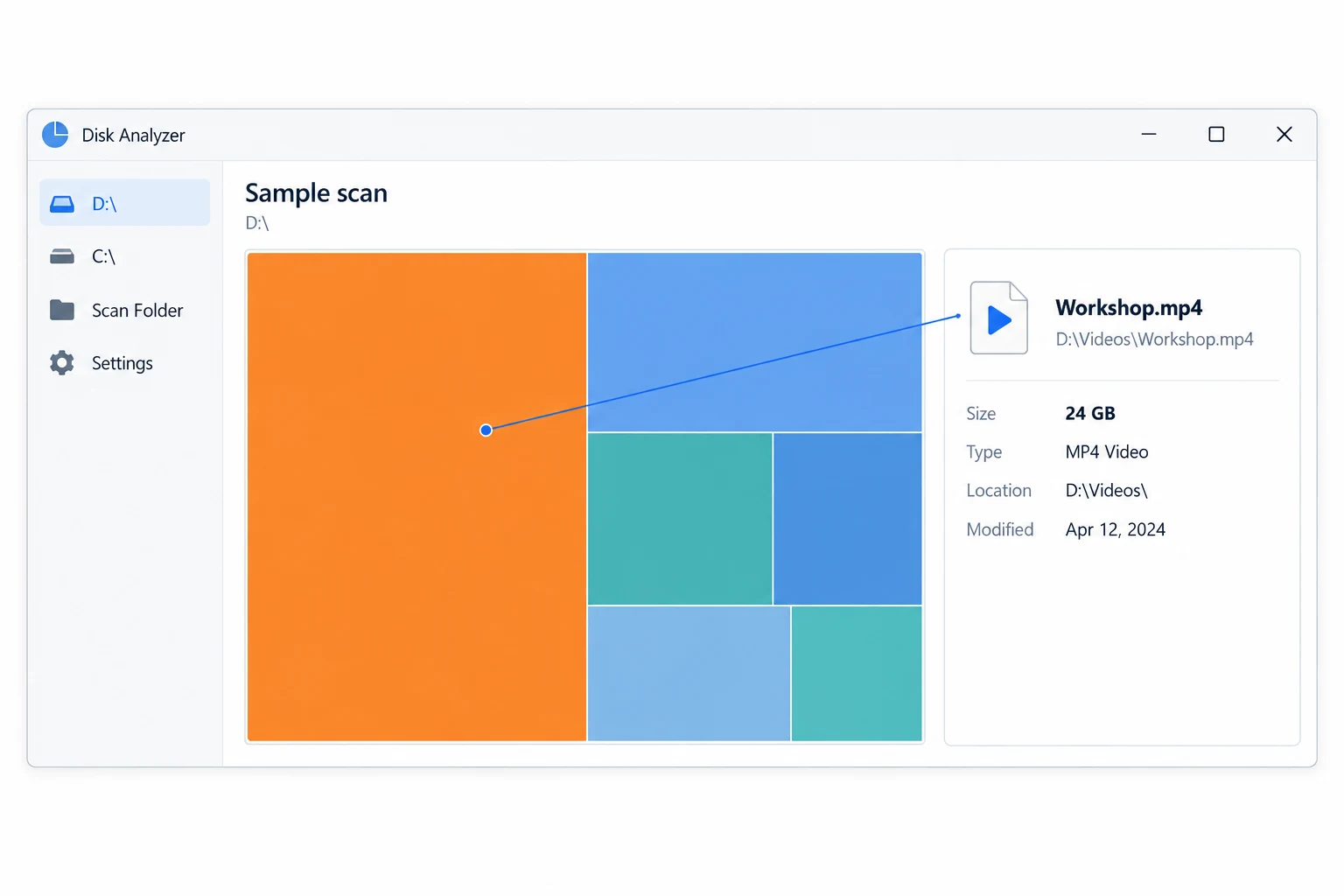 A large treemap block becomes useful when its full file path and size are visible.