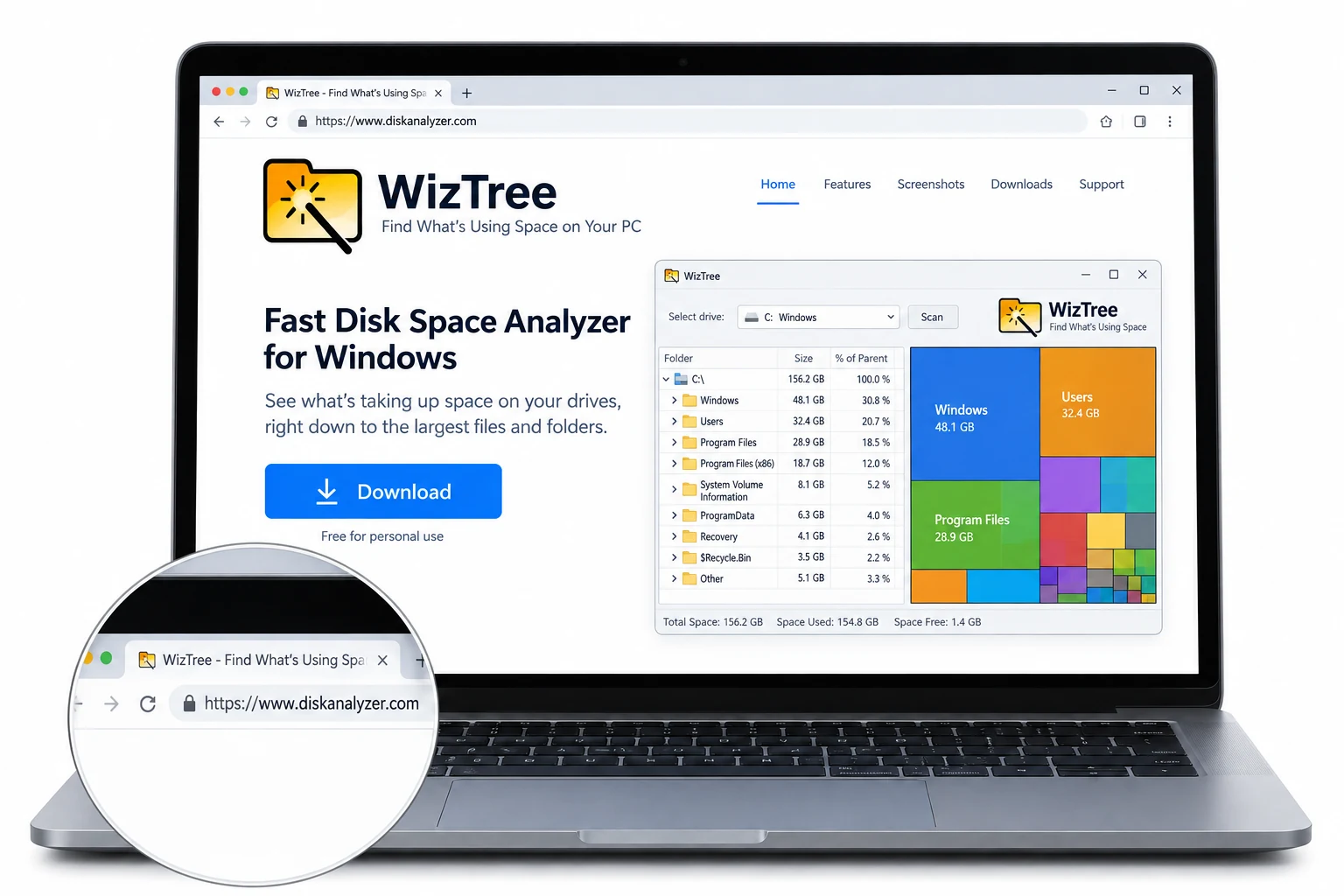 Check the official download address before installing WizTree.