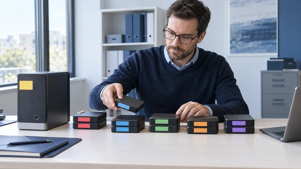 Several separate archive drives keep each mailbox export apart and easier to manage.