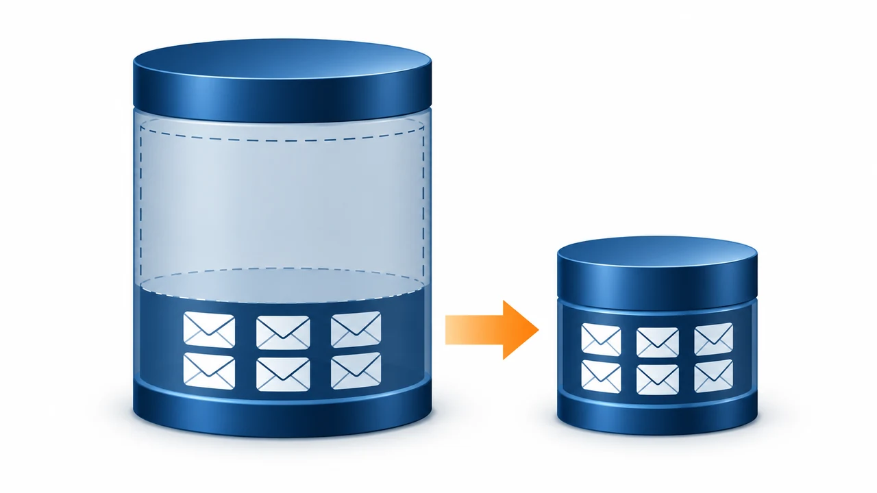 Deleting mail can leave free space inside the database file without making the file smaller.
