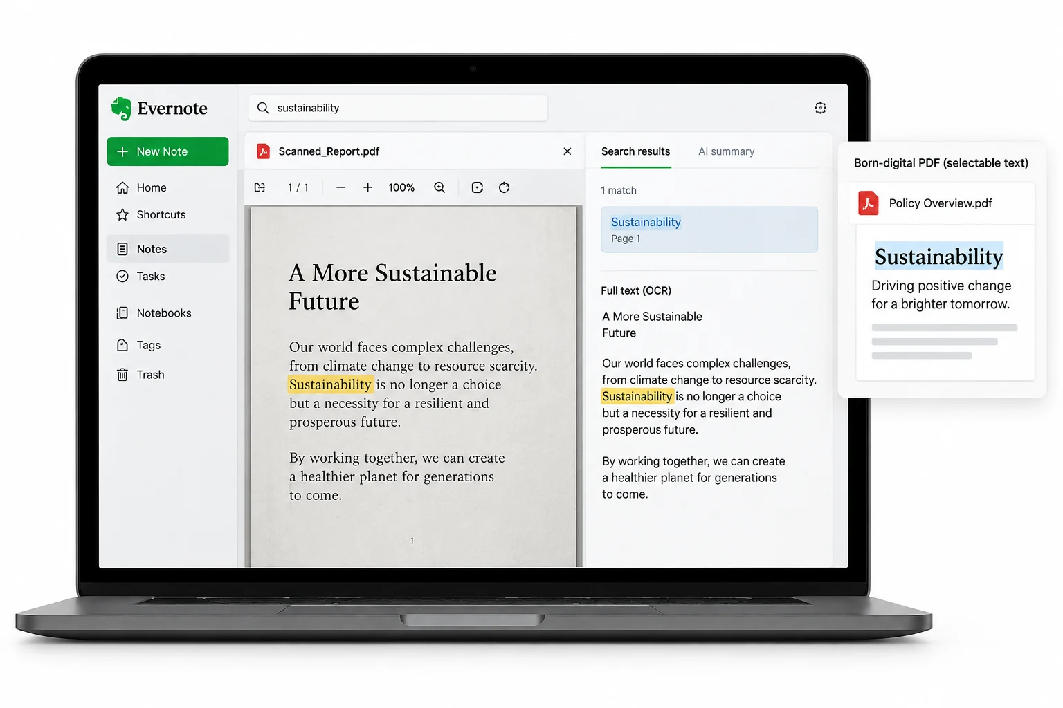 An Evernote PDF scan being searched after text recognition
