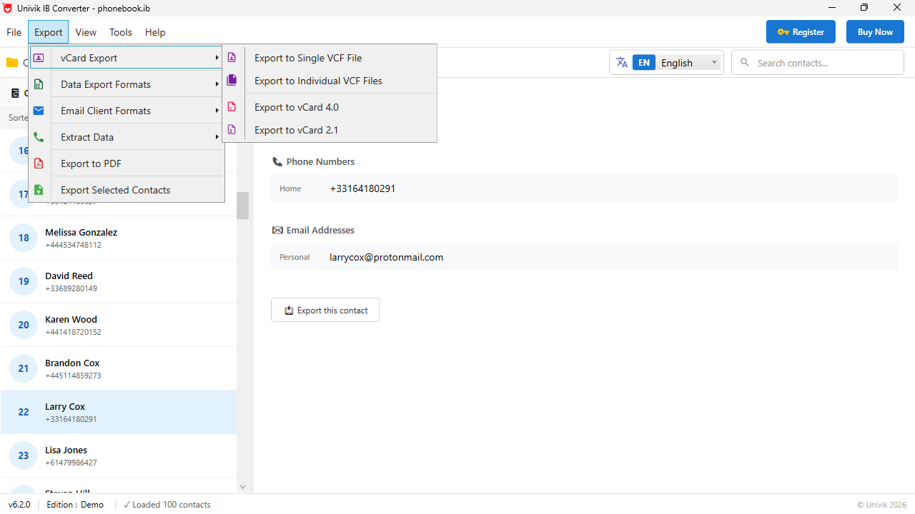 Select export format