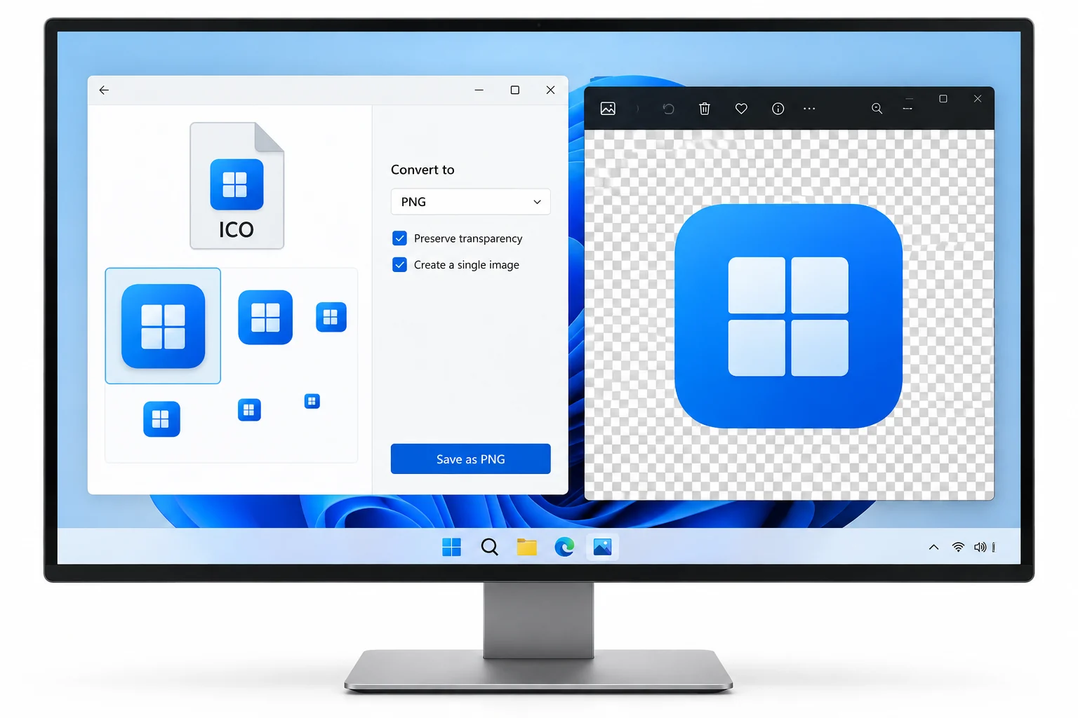 An ICO icon converted to a PNG while retaining transparent pixels