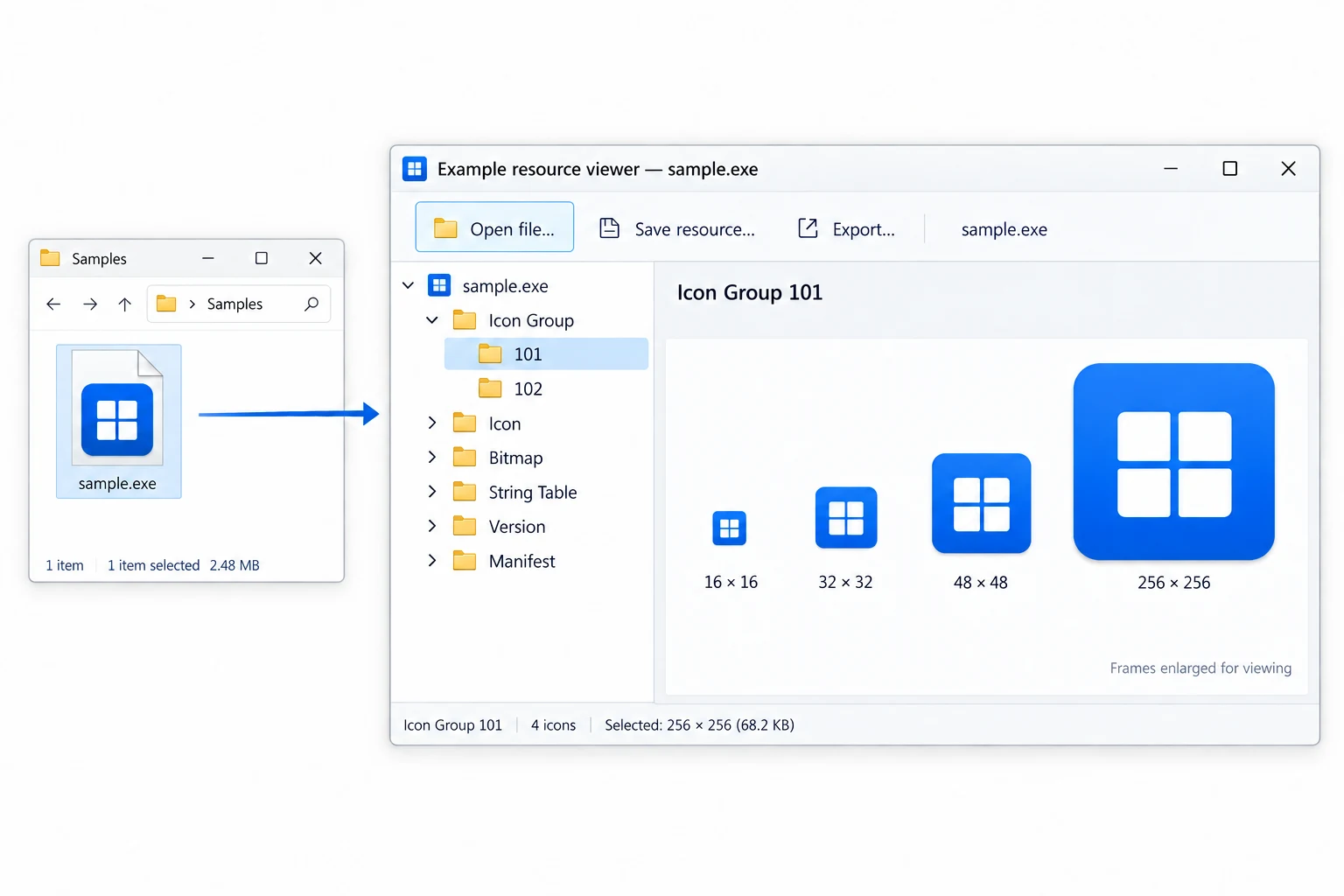 Open the file as a resource in a viewer instead of launching the executable.