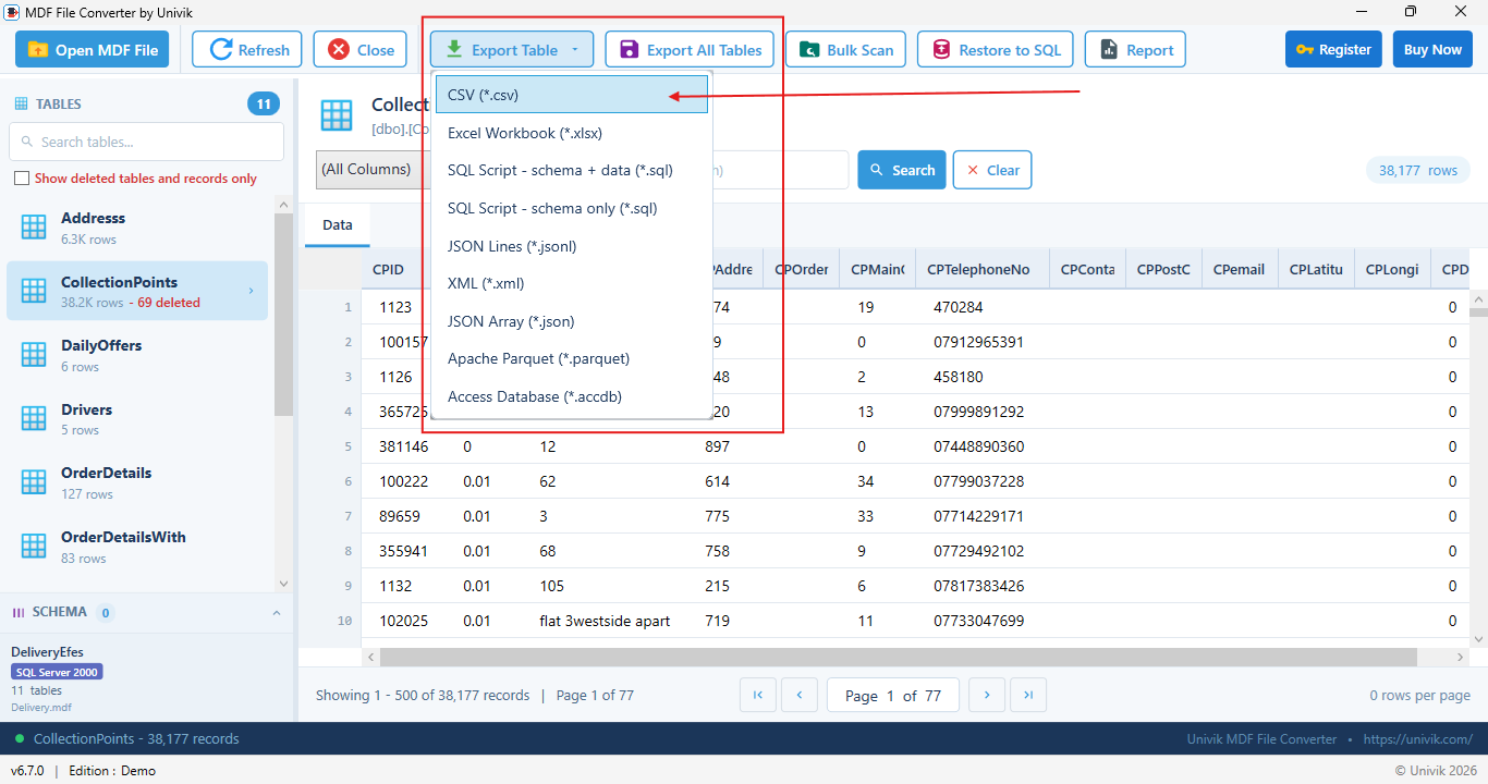 Recovered data ready to export or restore