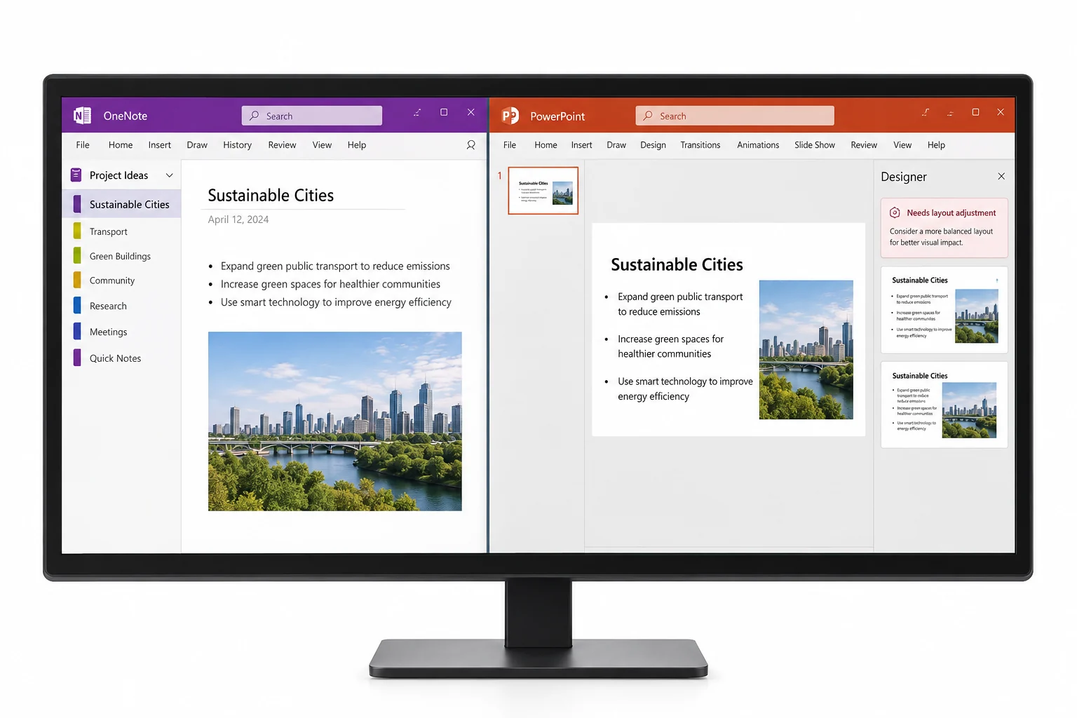 OneNote material arranged into a PowerPoint presentation draft
