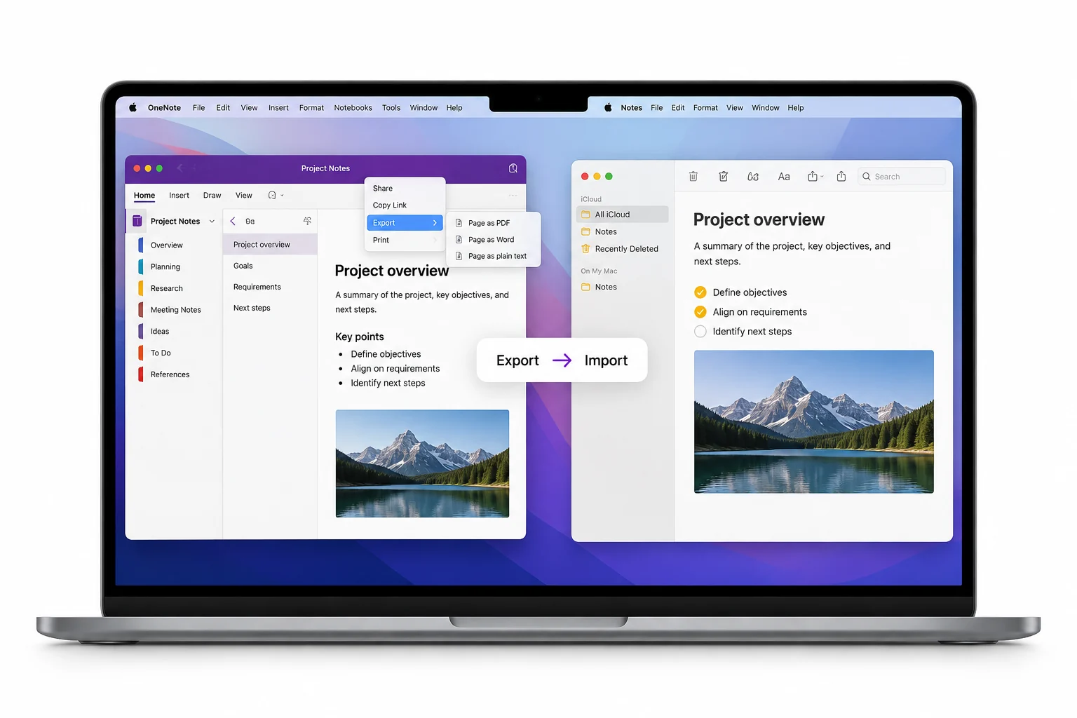A OneNote page exported and imported into Apple Notes