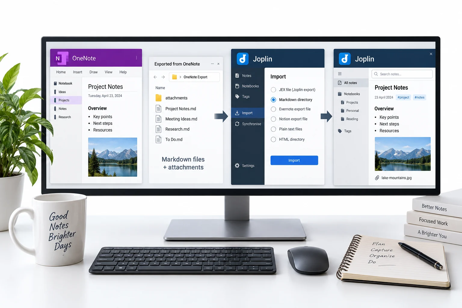 OneNote Markdown files and attachments ready for Joplin import
