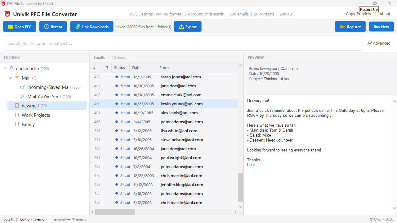 PFC File Converter - Preview Emails