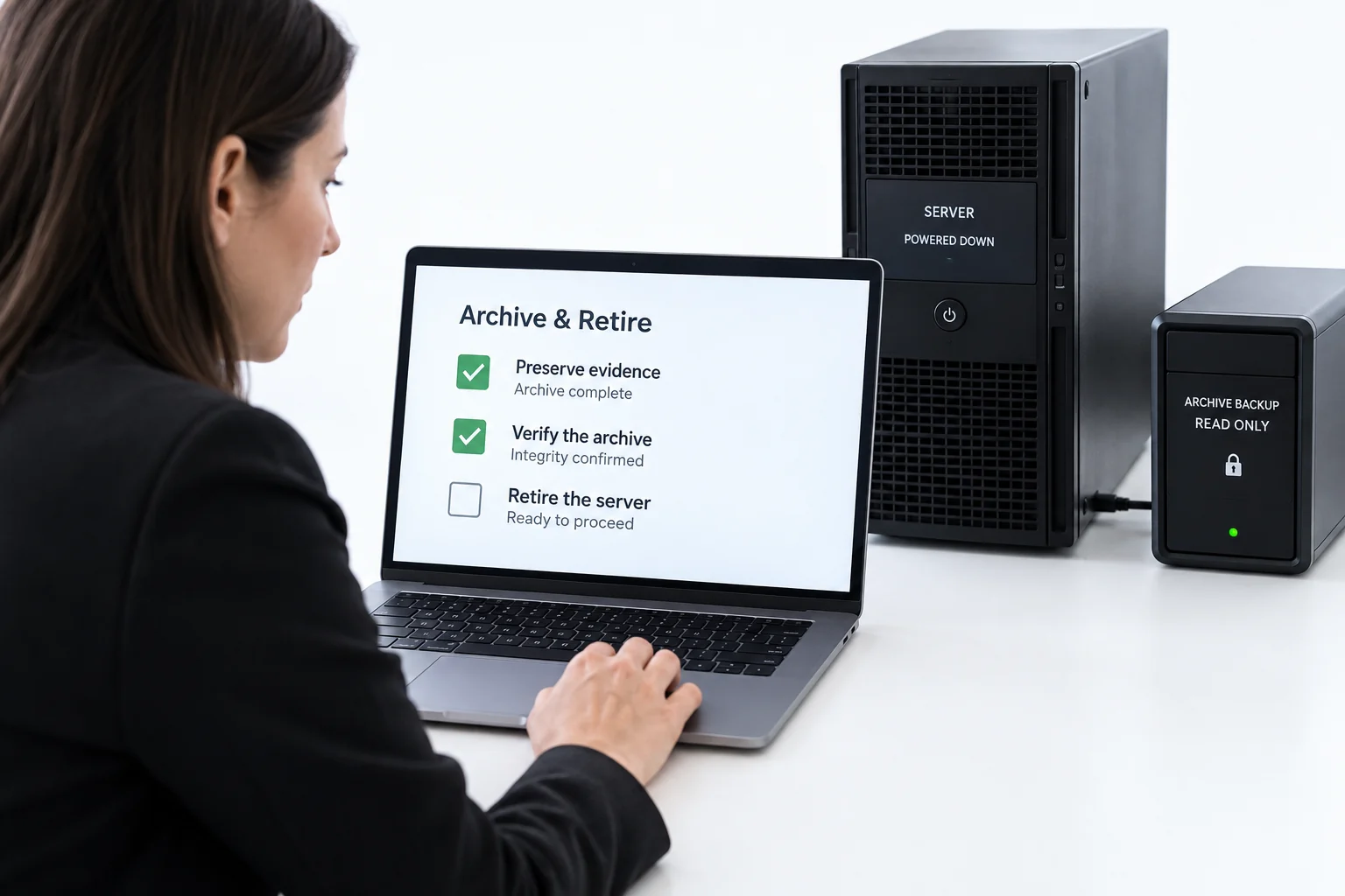 A retired email archive retained as a read-only backup with a preservation checklist