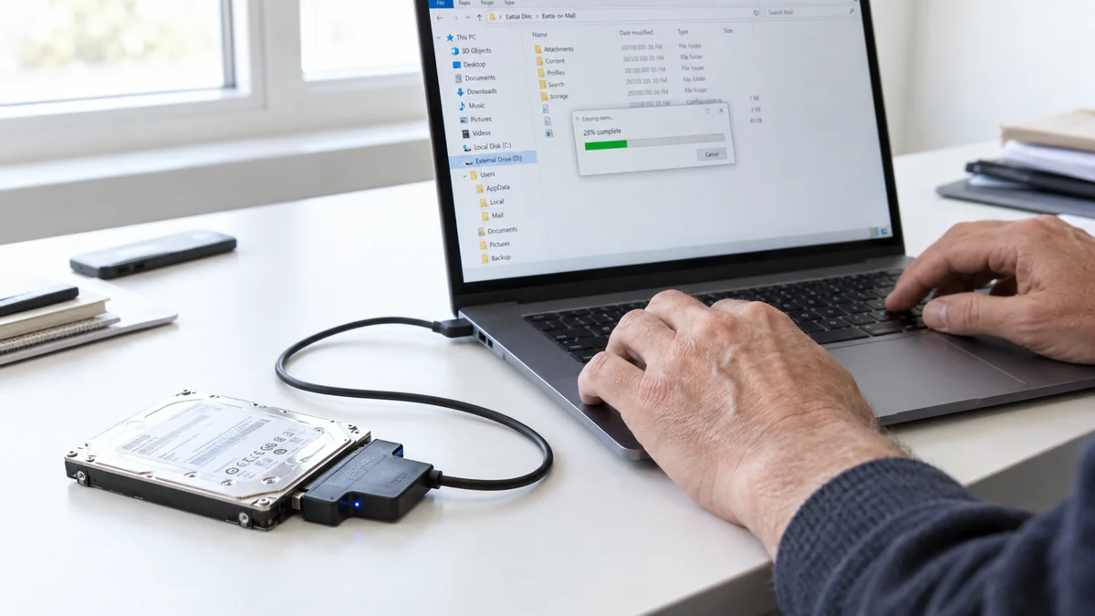A removed drive can be connected to a working PC so you can copy the whole mail folder before trying to open it.