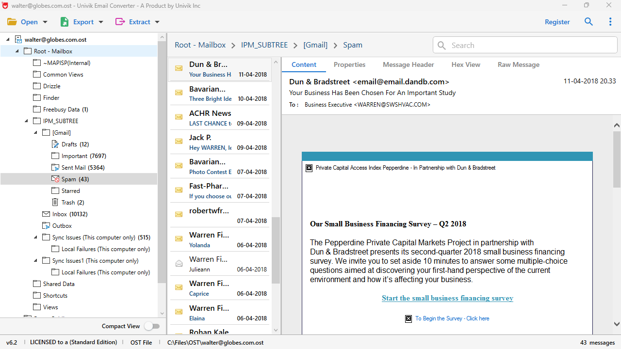 Browse and preview PST contents